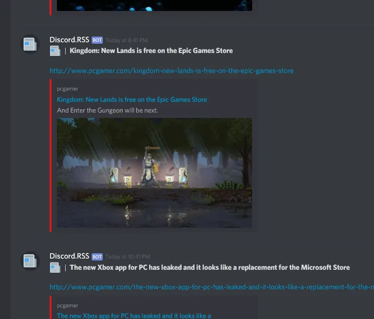 MonitoRSS articles in Discord